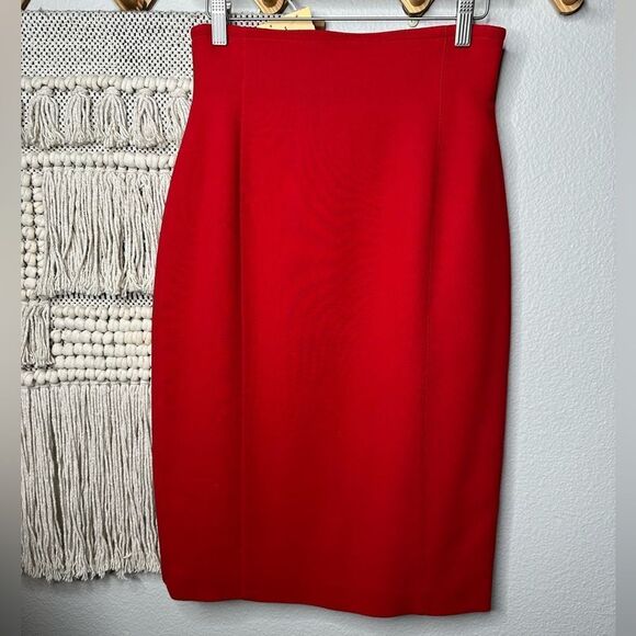 Esacada Red Wool Blend Pencil Skirt Size 36 - Picture 2 of 7